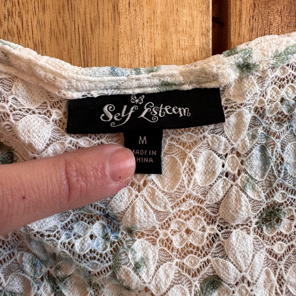 Cottagecore Floral Lace Tie Front Top Ditsy Blue Long Sleeve Sweetheart‎ Medium - Picture 5 of 10